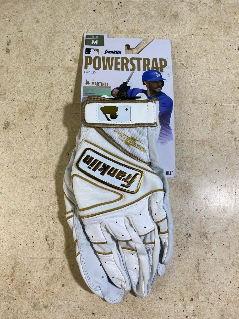 Franklin Sports Powerstrap Gold Adult Batting Gloves White/Gold Size Medium